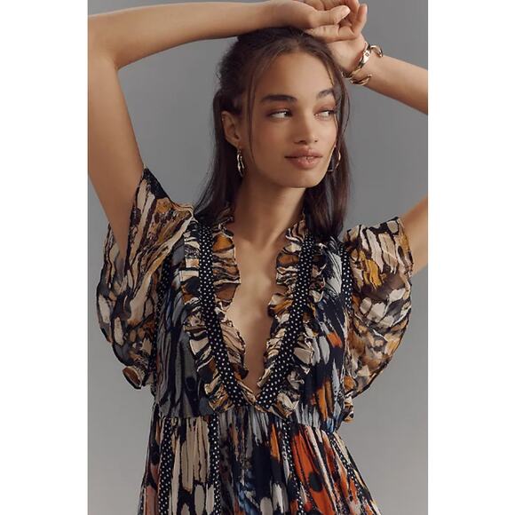 Anthropologie Maeve Short-Sleeve V-Neck Midi Dress XS - Picture 2 of 6